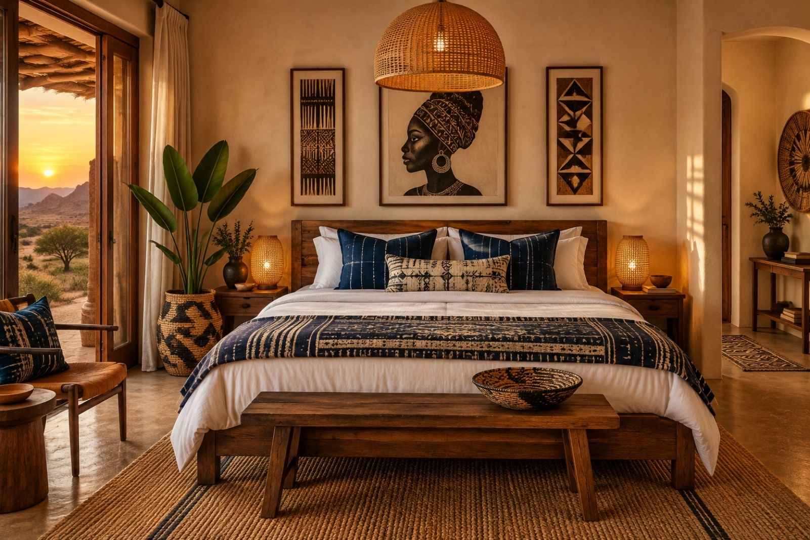 A Villa Afrique apartment with African textiles and art